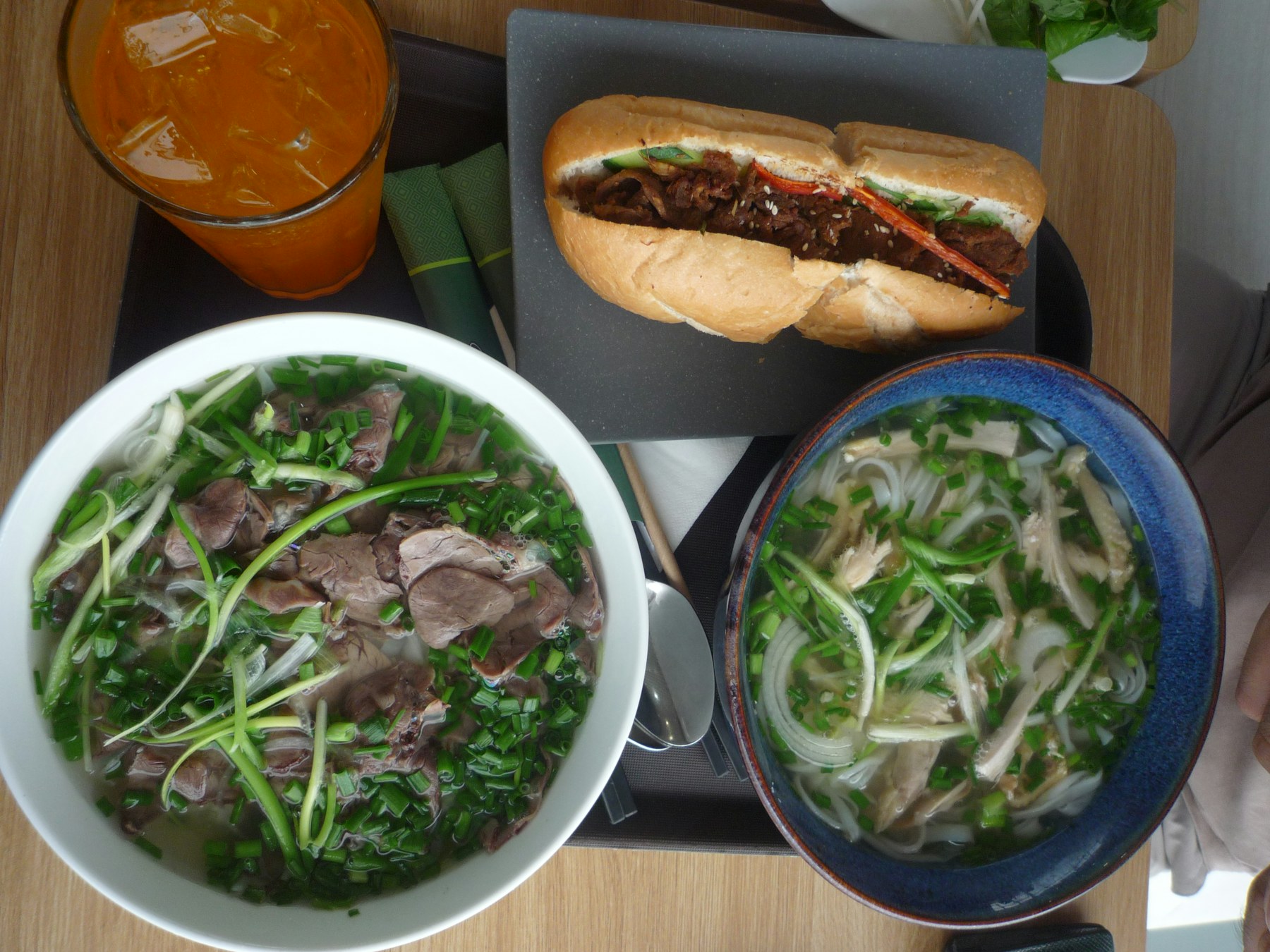 Illustrative Vietnamese meal with noodle soup and bánh mì